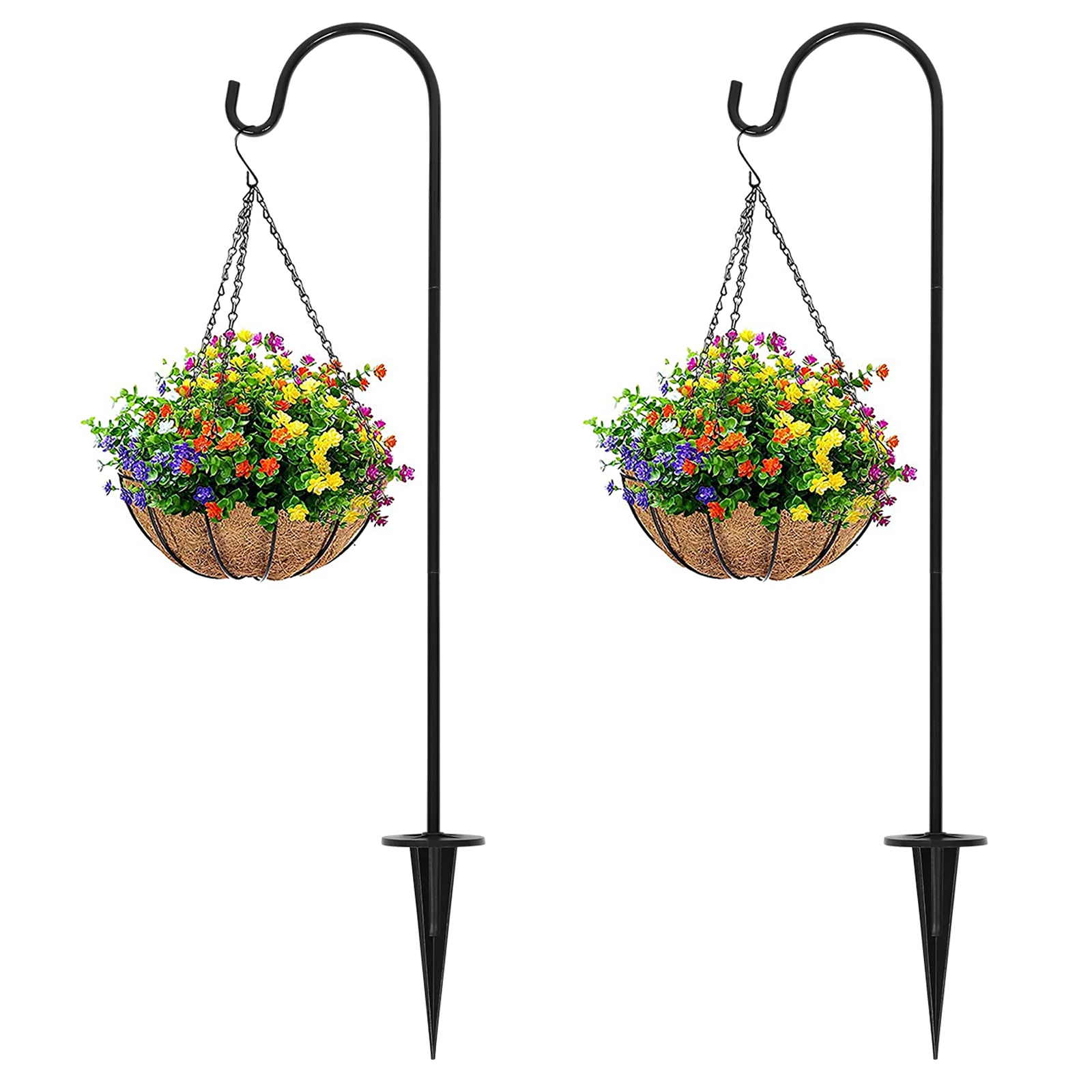 

2 pcs Solar Garden Hooks Iron Shepherd Hooks for Bird Feeder Plant Hanger Outdoor Decoration Black Short Sturdy Retro Base Patio
