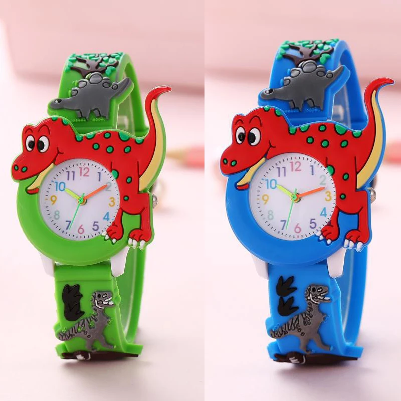 YIKAZE-reloj deportivo de dibujos animados en 3D para niños y niñas, cronógrafo de cuarzo con diseño de dinosaurio y fútbol, ideal para estudiantes de escuela