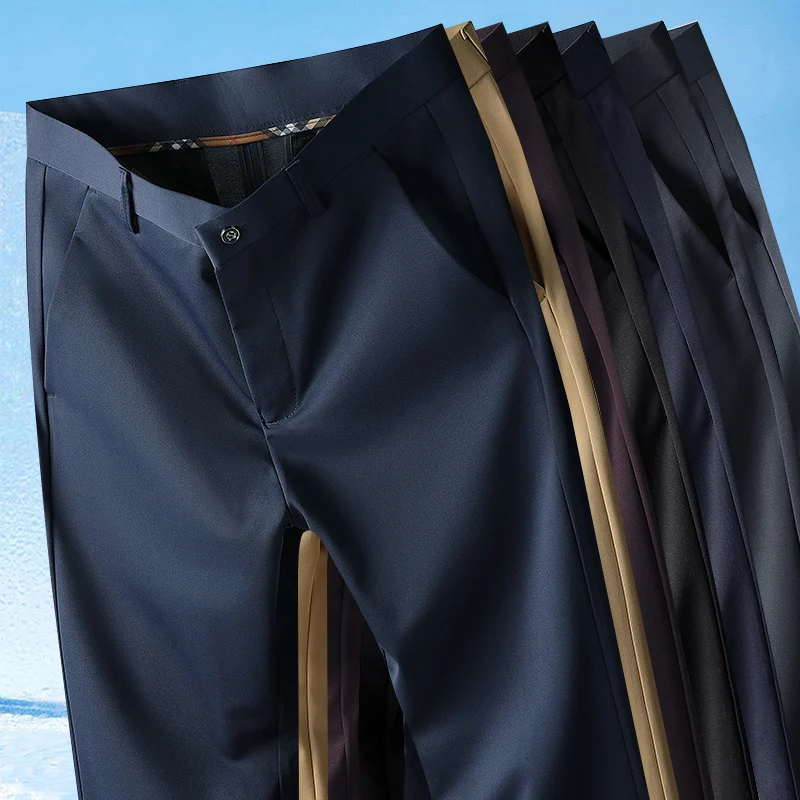 29-42 Pantalones de verano para hombre, pantalones casuales elásticos rectos finos sin rastro, sin tela para planchar, sensación sedosa y fresca