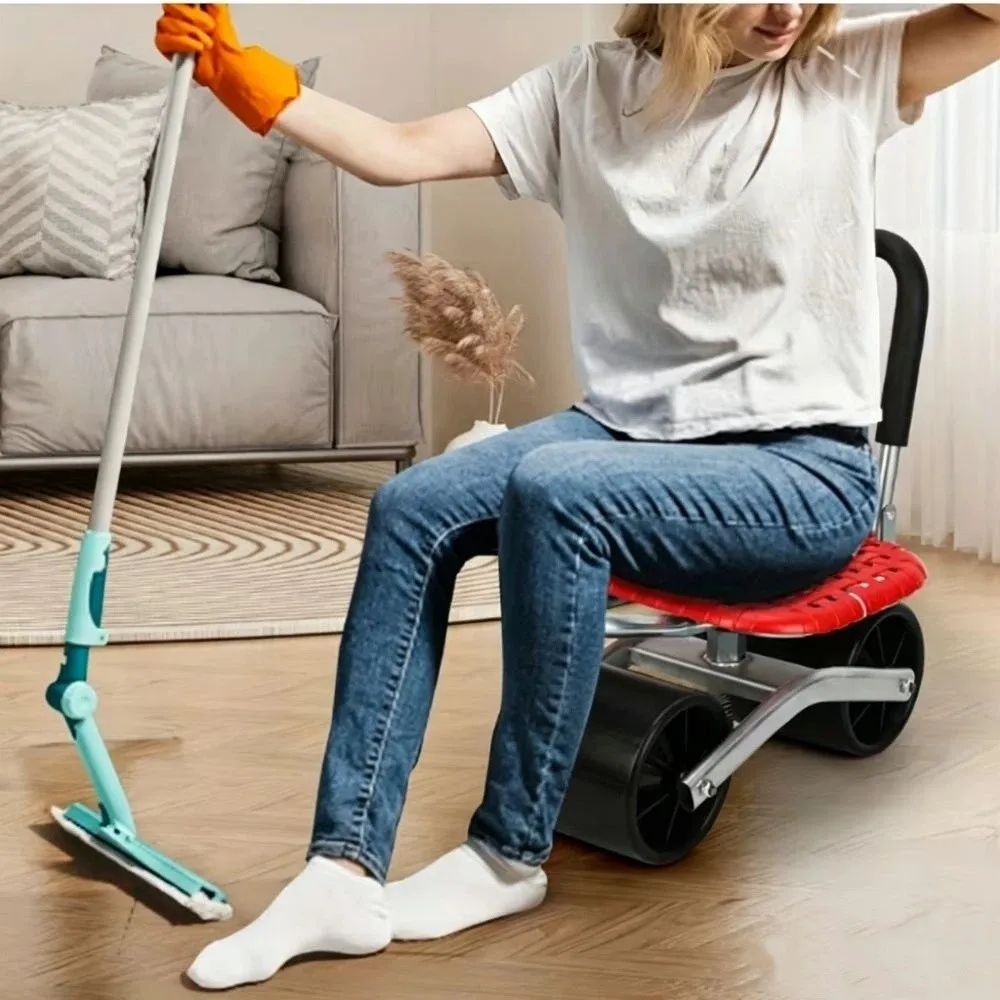 Iron Adjustable Garden Rolling Work Seat 360 Rotating Labor Saving Garden Seat Cart With Wheels Comfortable Garden Trolley Farm
