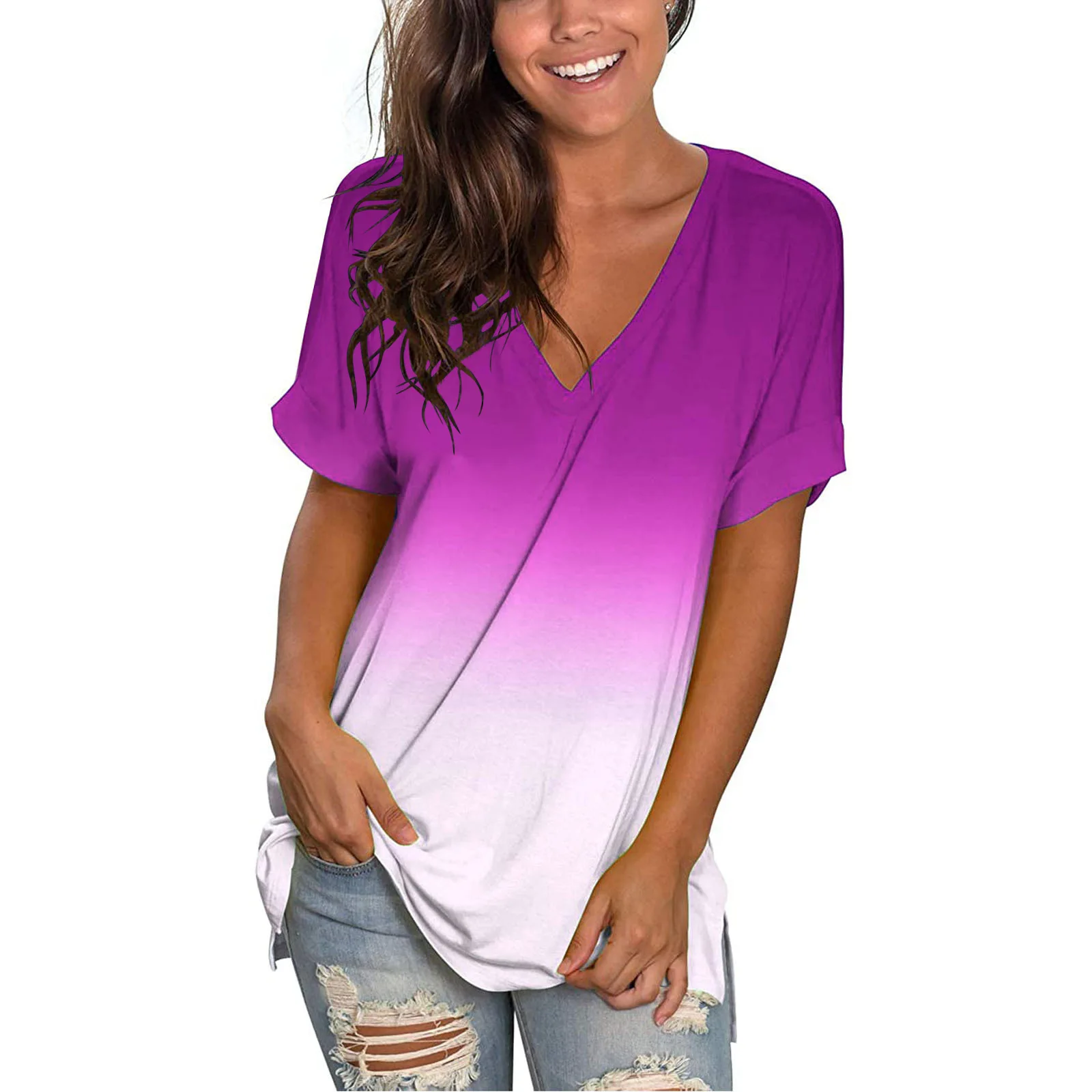 Verão feminino casual oversized v-ne camiseta impressão irt t solto ajuste confortável respirável faionable casual topo