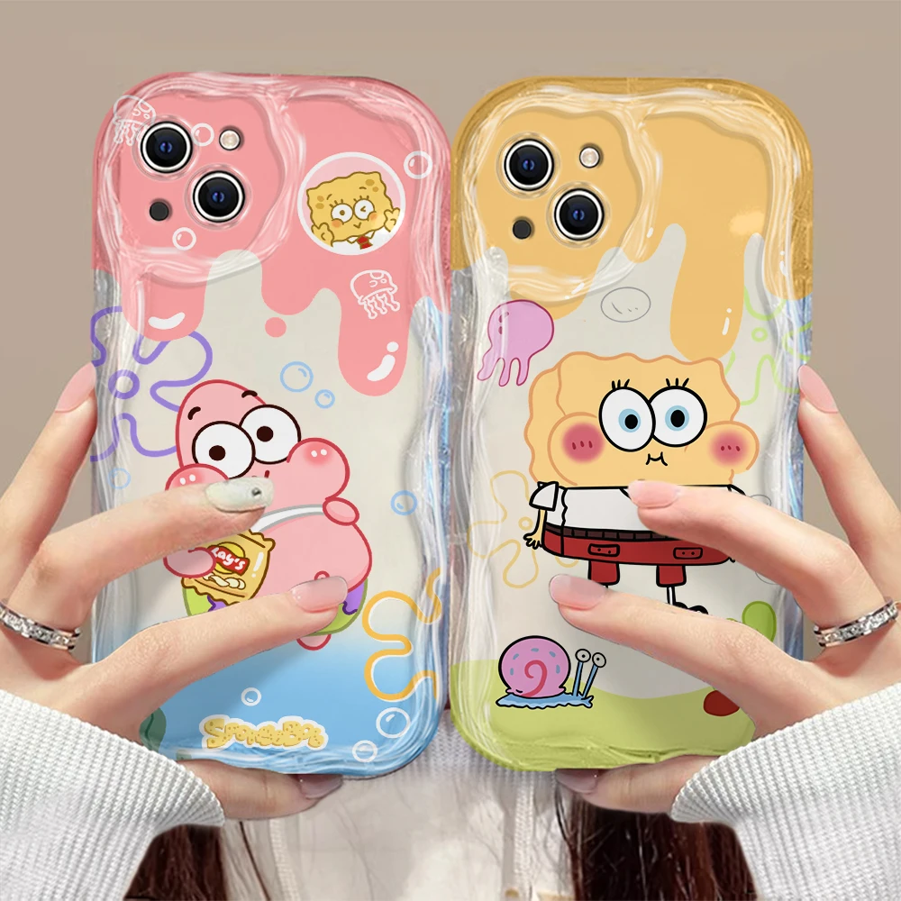 Cute SpongeBobs SquarePants 3D Wave Case For iPhone 15 14 13 12 11 Pro Max Mini X XR XSMAX 8 7 6S Plus Soft Silicone Cover