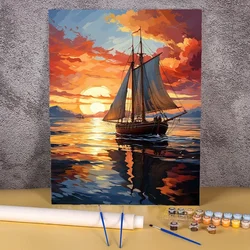 Seascape Diy Paint By Numbers Kits 50x70cm Sailboat Coloring By Numbers Handicraft Painting Numbers Modern Arts For Gift