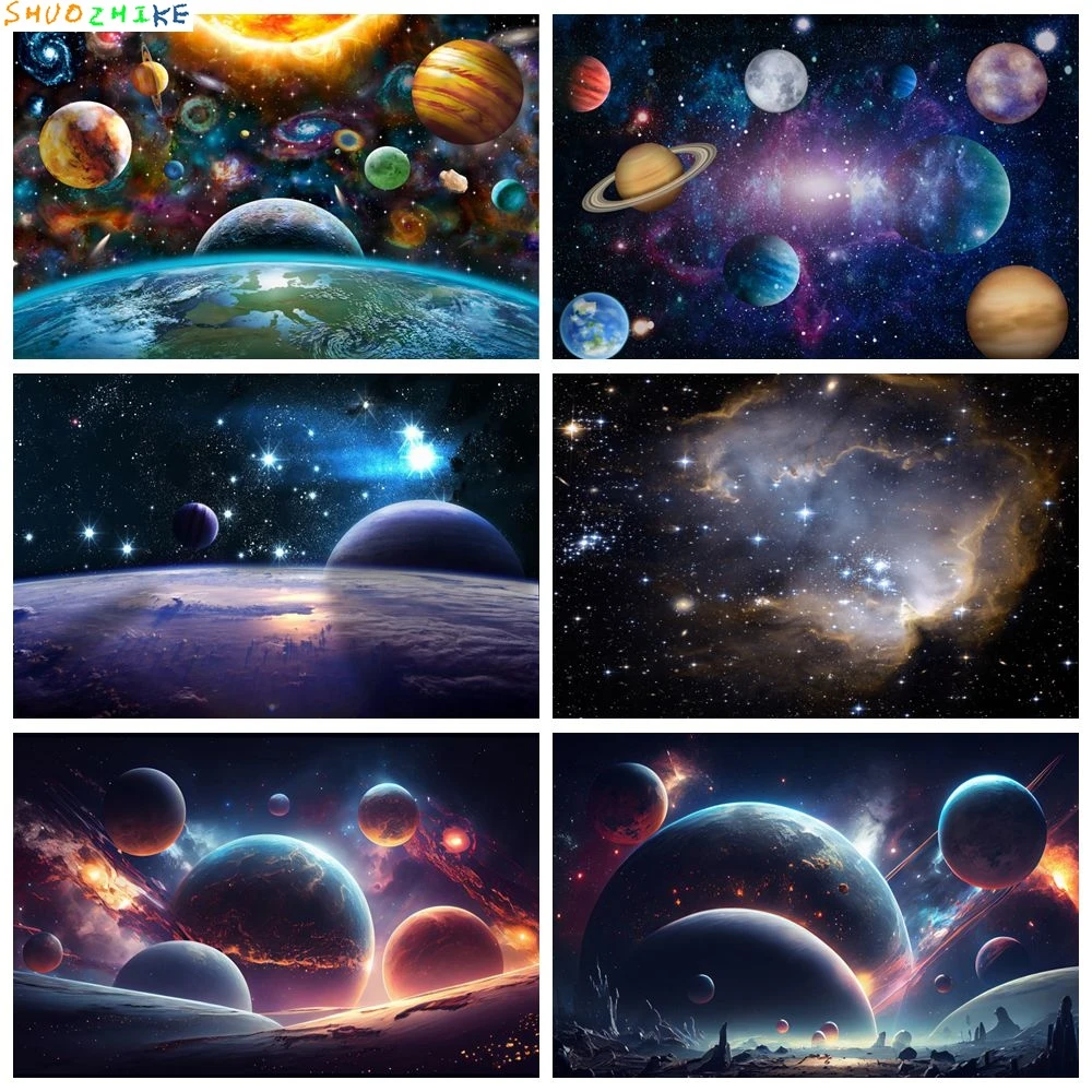 

Outer Space Universe Planet Backdrop Starry Galaxy Baby Shower Children Birthday Party Photography Background Banner Photostudio