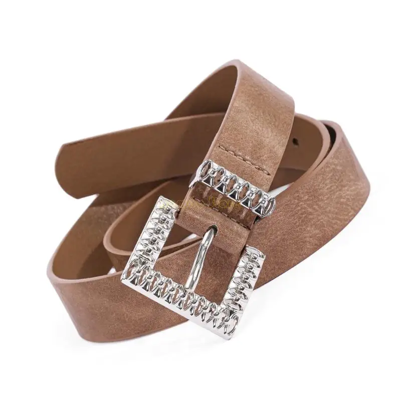31BF สแควร์ Buckles Belt Women Fashion Fashion PU หนังสายรัดเอวปรับได้สำหรับกางเกง