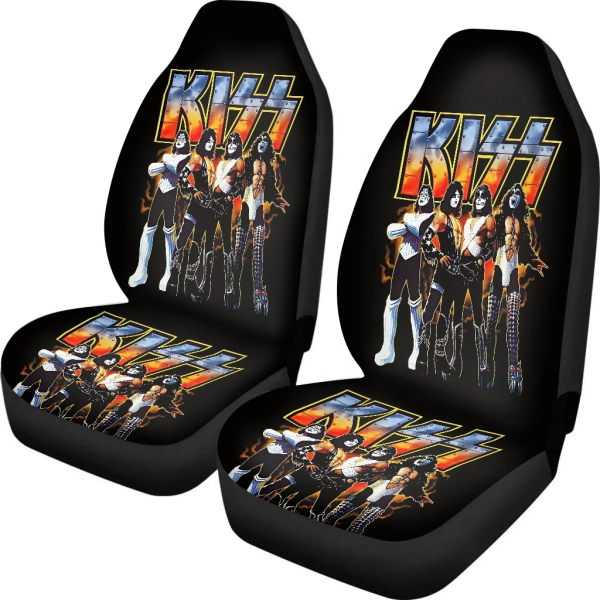 Car Front Seat Cover Set Rock Band Singer Kiss Brand Design Easy Installation Washable Cushion Interior Spare Parts Custom Image