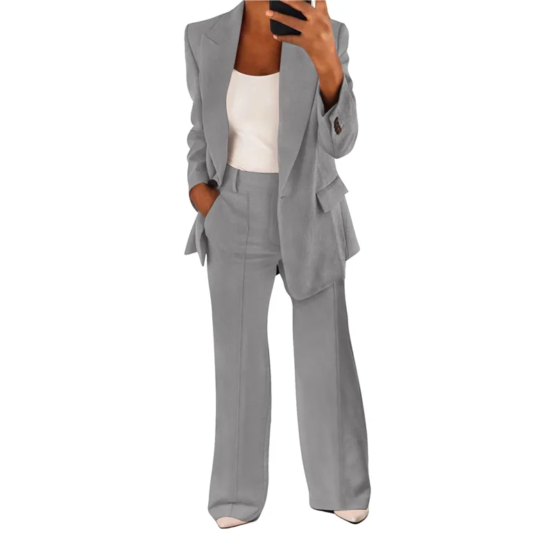 

ABRT-Women 2 Piece Outfits Plus Size Business Casual Long Sleeves Lapel Top Straight Leg Pants Suits