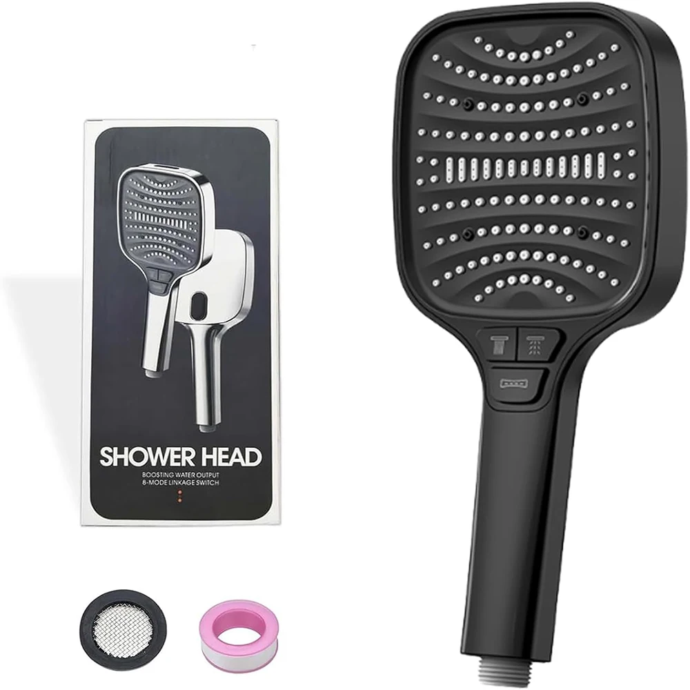 

8 Modes High Pressure Water Saving Shower Head Square Large Panel Bathroom Showerhead Fall-resistant Rainfall Shower Nozzle