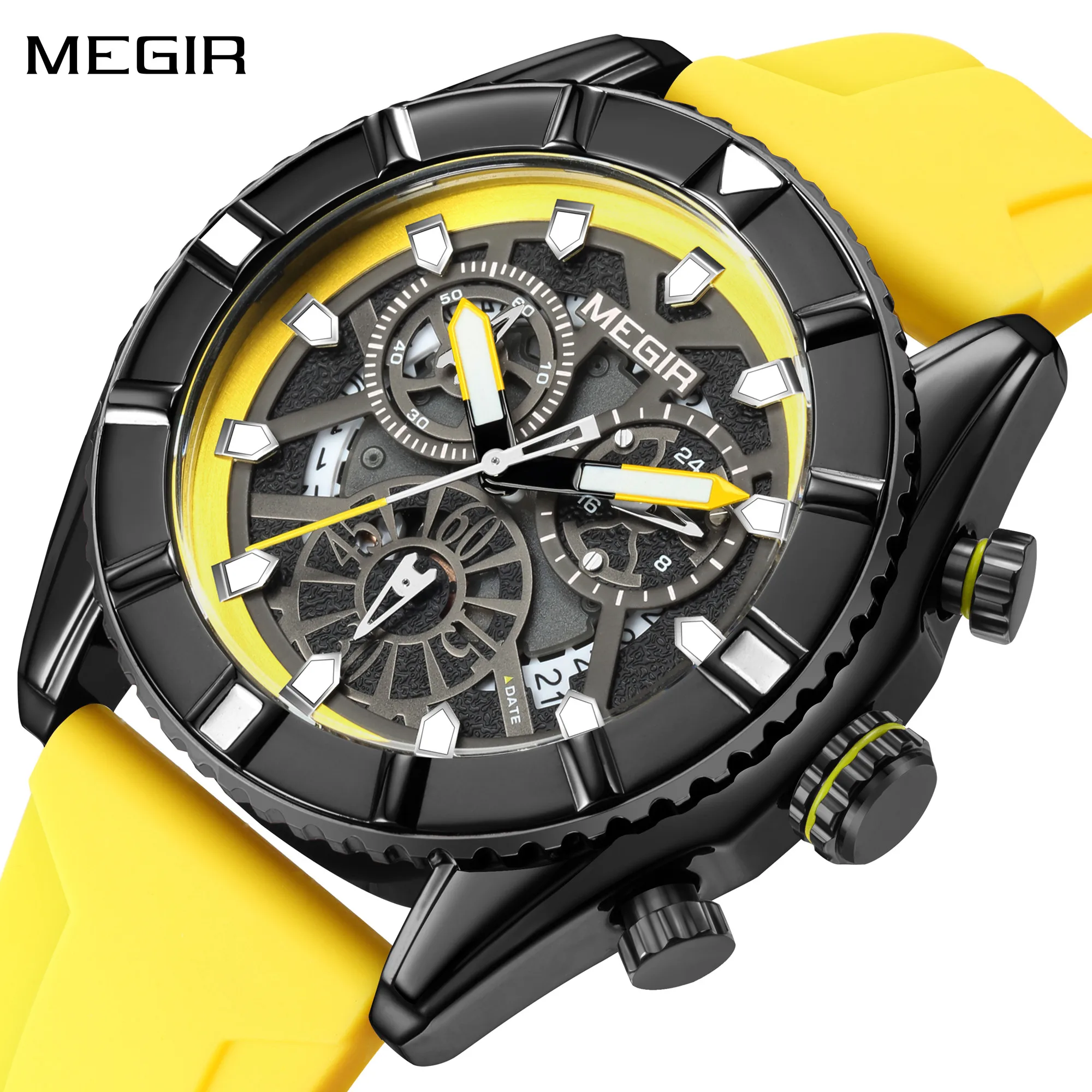 

MEGIR Fashion Military Sports Watches for Men Silicone Waterproof Quartz Wristwatches with Chronograph Clock Date 24-hour 2209