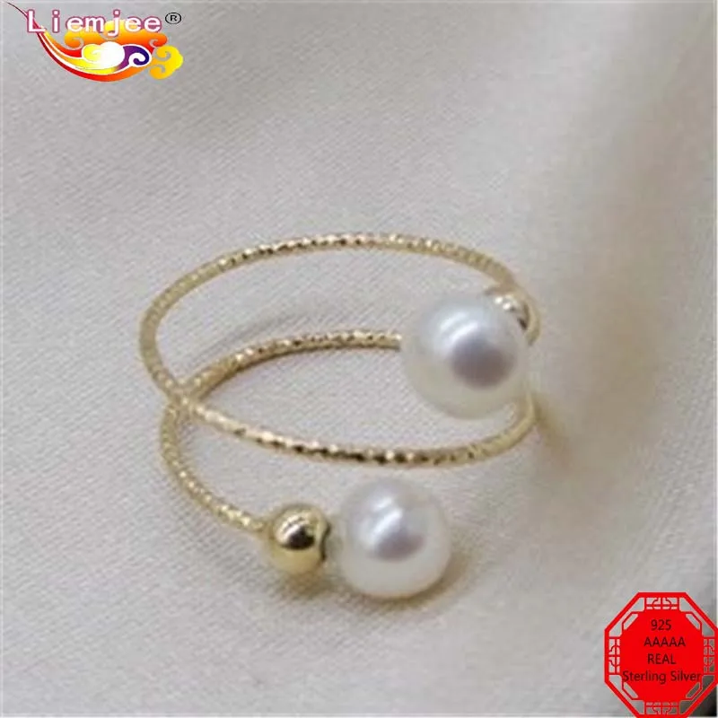 Liemjee 925 Silver 14K Gold Filled Multi-layered Pearl Ring Personality Fashion Wedding Jewelry For Women Feature Charm Gift