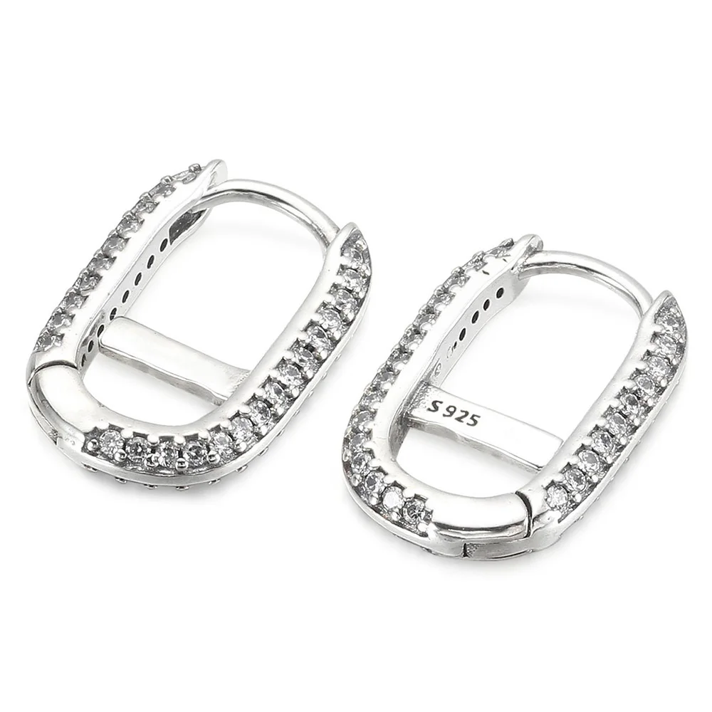 Authentic 925 Sterling Silver ME Extended & Pavé Fashion Single Hoop Link Earring For Women Gift DIY Jewelry