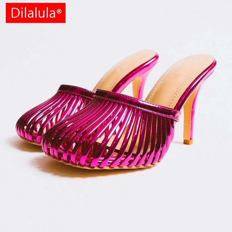 Dilalula 2026 Sexy Plus Size Women Slippers Covered Toe Narrow Band Super High Heels Party Shoes Wedding Lady Dress Sandals