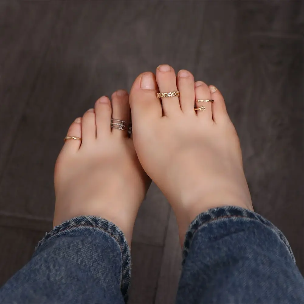 Niche Design Adjustable Alloy Open White Copper Simplicity Women Accessories Toe Rings Foot Ring Set Korean Style Accessories
