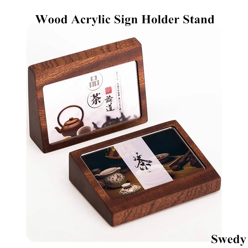 A6 100x150mm Slant Wood Acrylic Sign Holder Display Stand Restaurant Menu Paper Poster Frame Table Price Label Card Tags