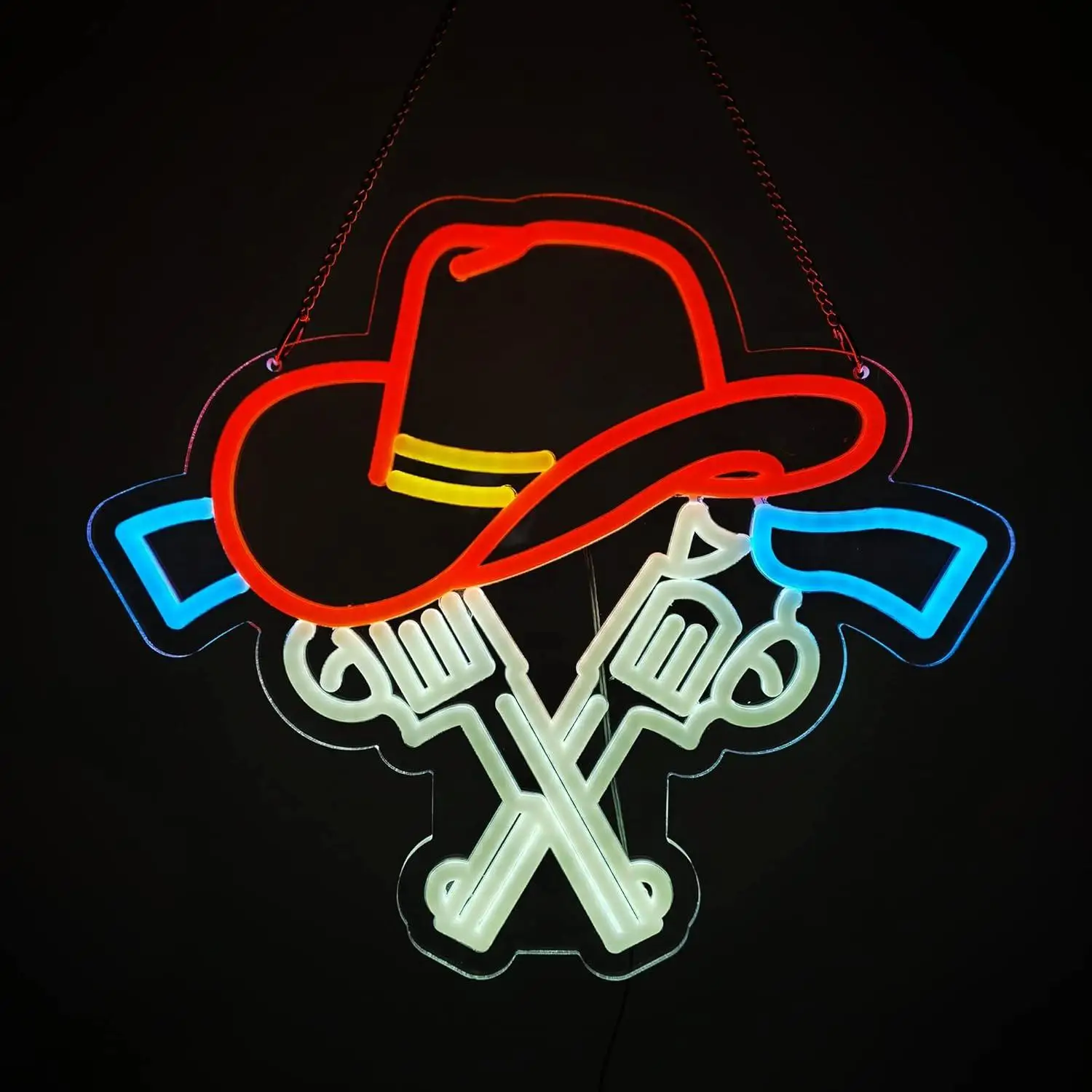 

Cowboy Hat Revolver Neon Sign USB Dimmable Neon Lights for Bedroom Beer Bar Club Office Hotel Pub Cafe Party Man Cave Room Decor