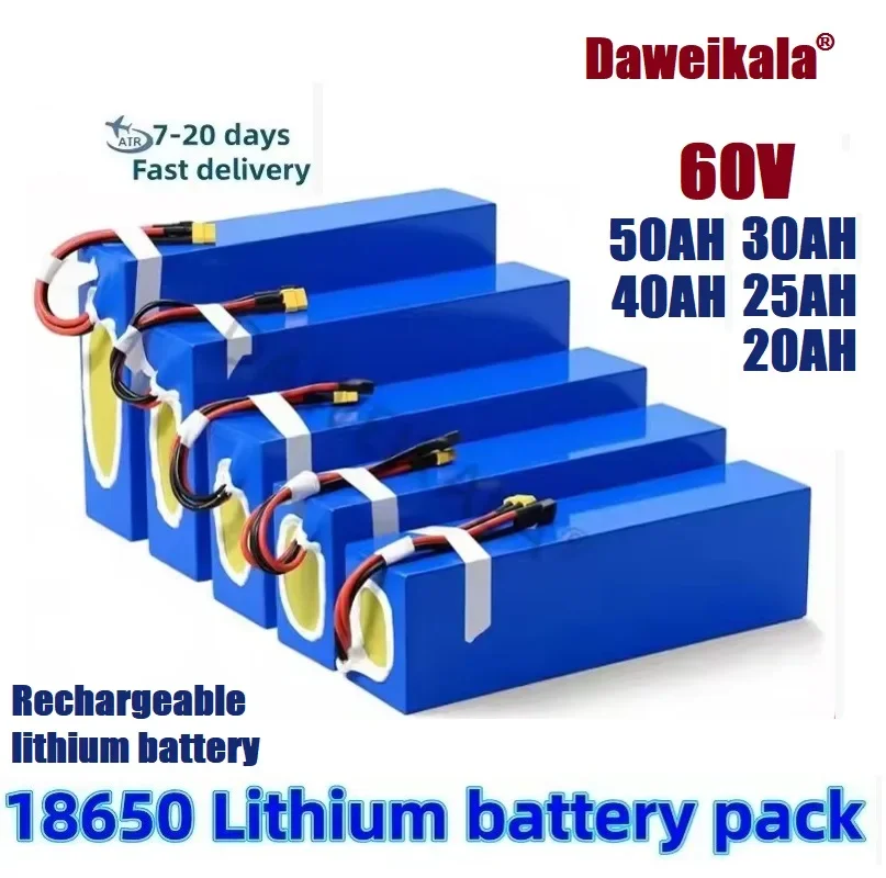 Batería de litio Global Air Transport 60V50Ah 18650 16S10P 500-2500W de alta potencia para vehículos eléctricos, scooters, motocicletas y triciclos