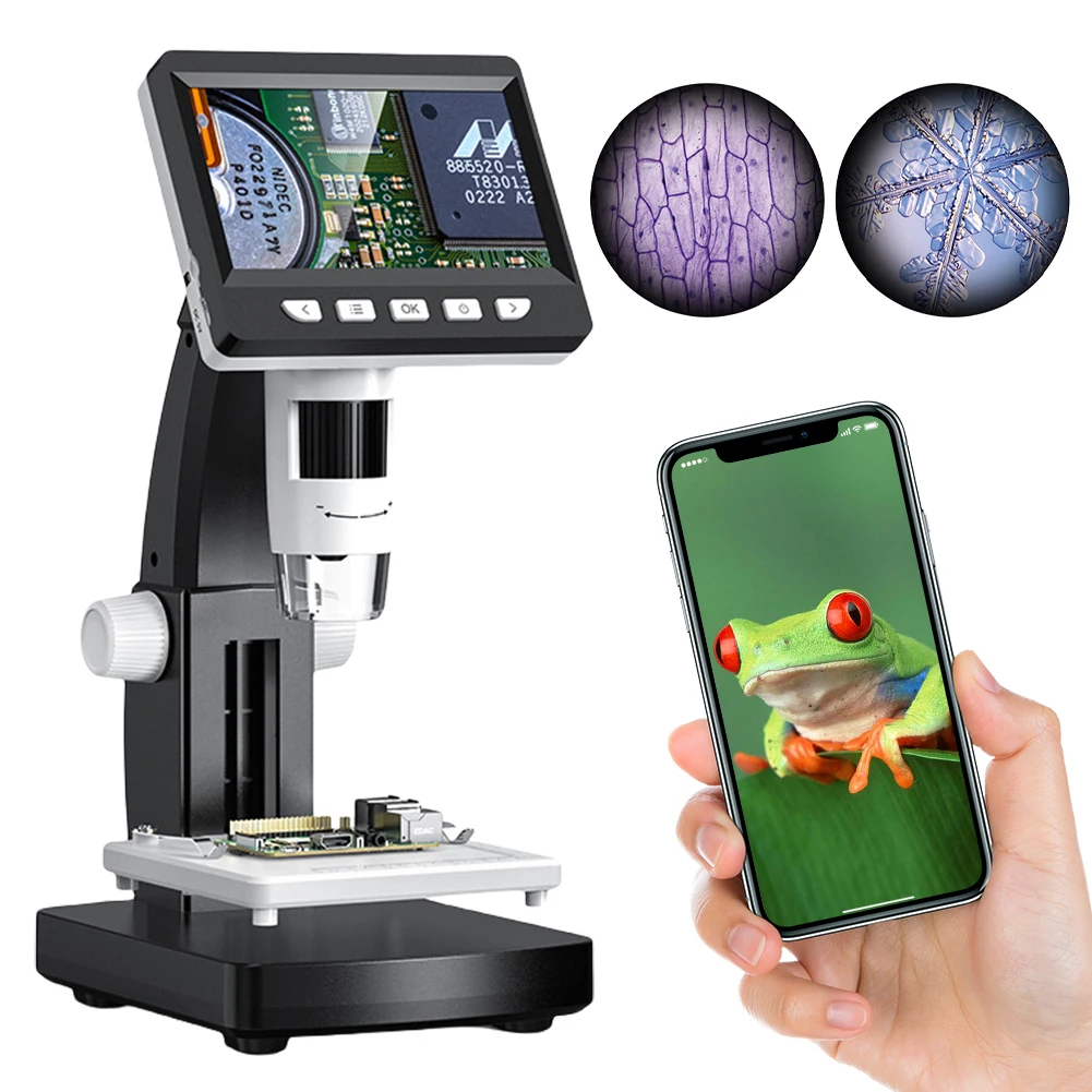 

1000X Digital Microscope Soldering Coin Microscope 2MP 1080P 4.3inch Screen Coin Magnifier W/ 8 LED Light for Electronics Repair