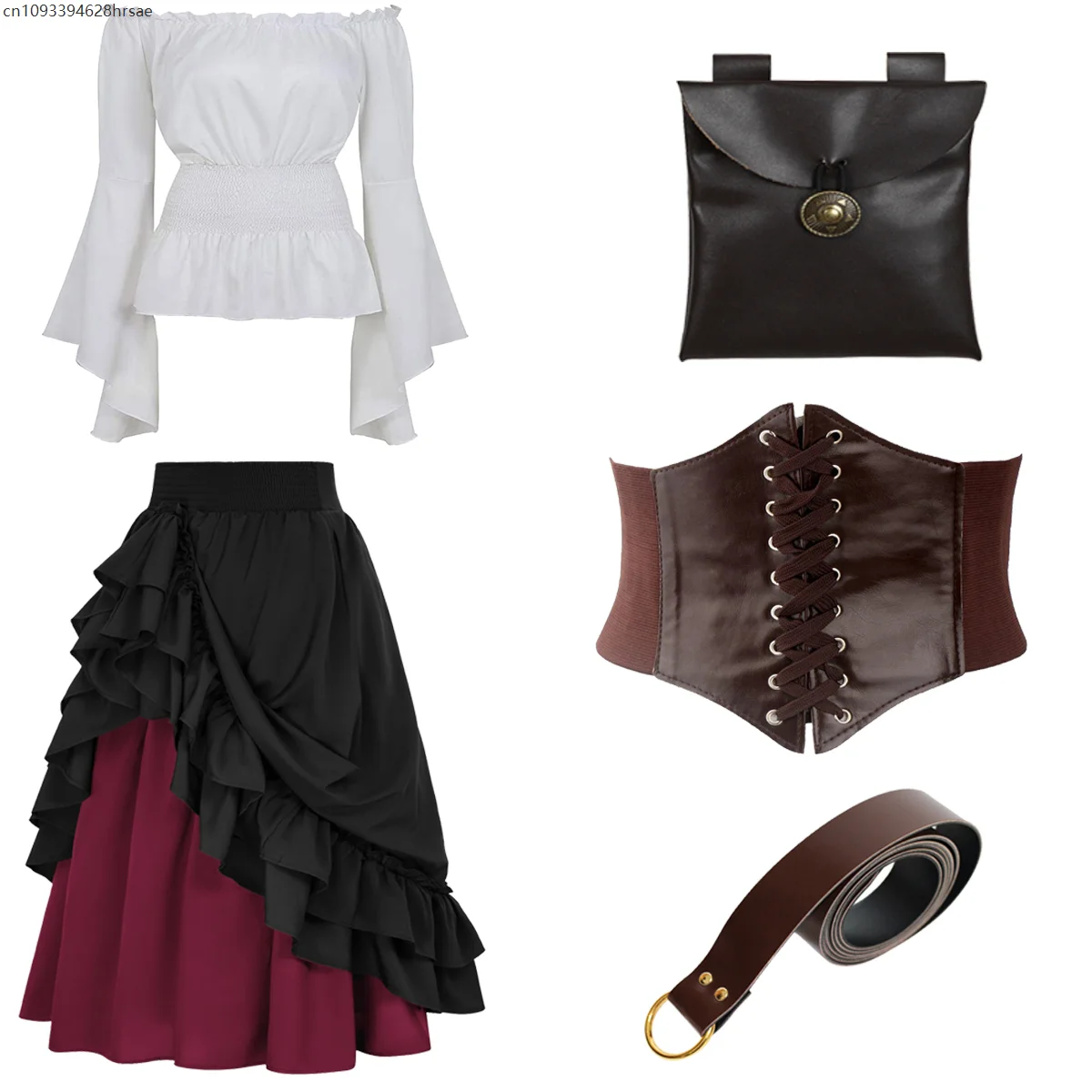 

Renaissance Costume Women Medieval Drawstring High Low Skirt Victorian Steampunk Ruffles Skirts Halloween Carnival Suit