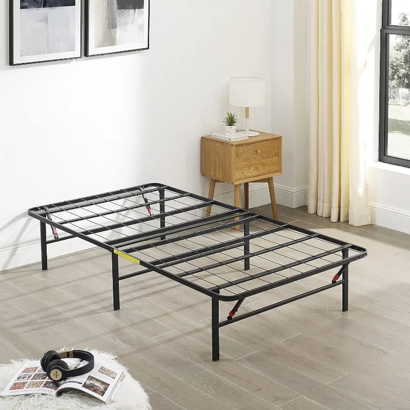 Basics Foldable Metal Platform Bed Frame with Tool Free Setup, 14 Inches High, Sturdy Steel Frame, No Box Spring Needed