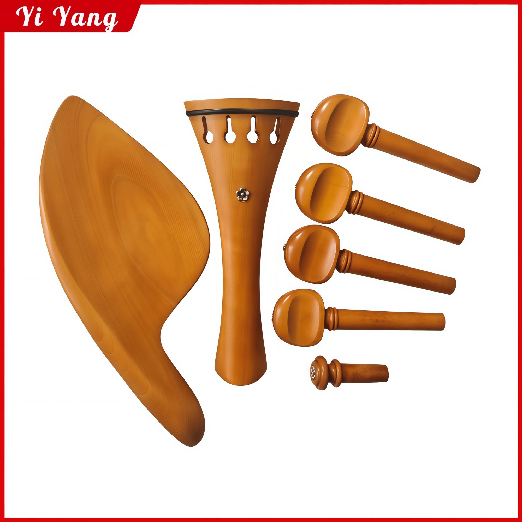 1 set boxwood 4/4 violin parts Inlaid silver flower chin rest pegs tailpiece end pin