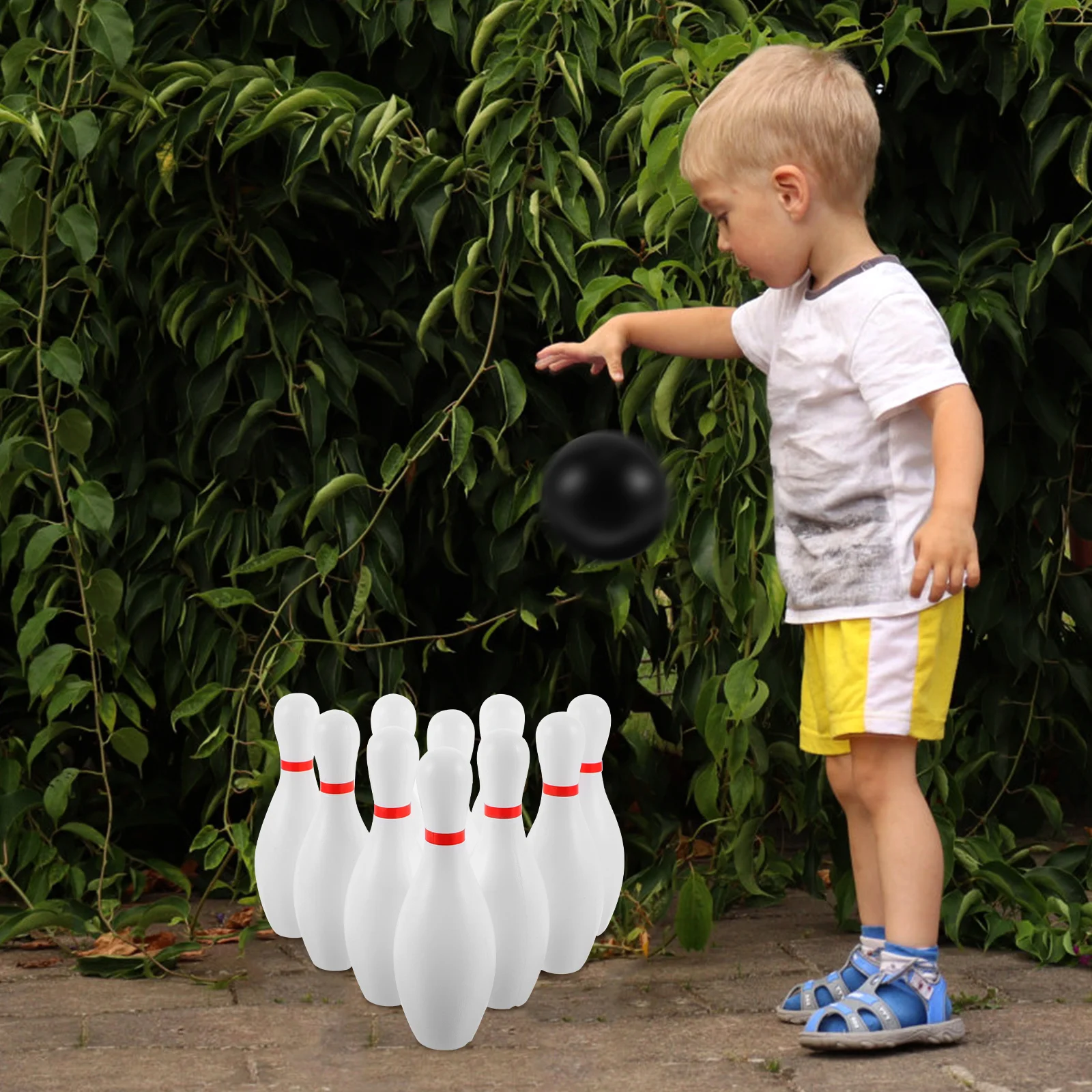 Plasitc Bowling Play Set Fun Bowling Games Parent Children Interactive Toy for Home School (White)