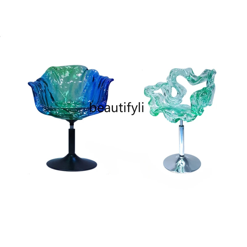 Modern Light Luxury Transparent Hotel Model Room Villa Living Room Backrest Epoxy Resin Dining Chair Decoration Artwork