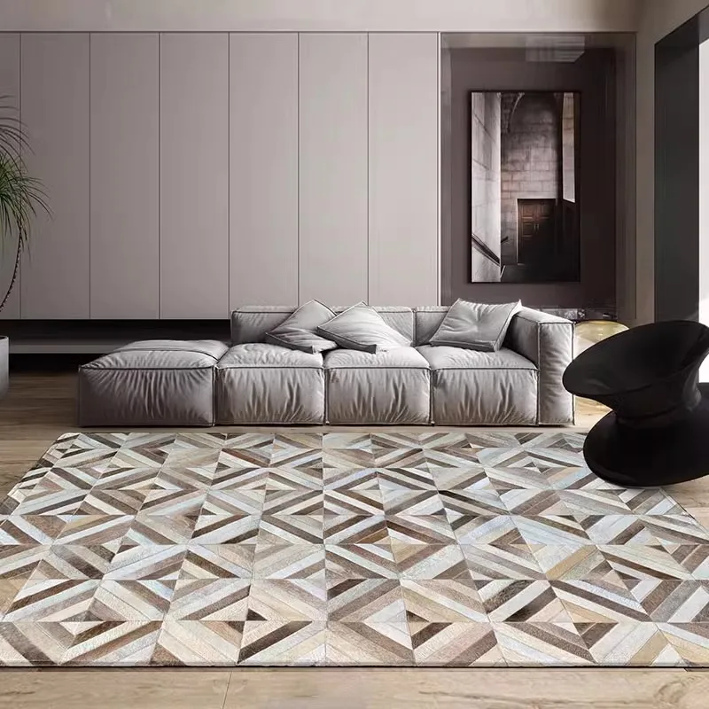 American Style Luxury Living Room Carpet Genuine Cowhide Area Rug Handmade Patchwork Real Cow Fur Bedside Floor Mat Large Rug