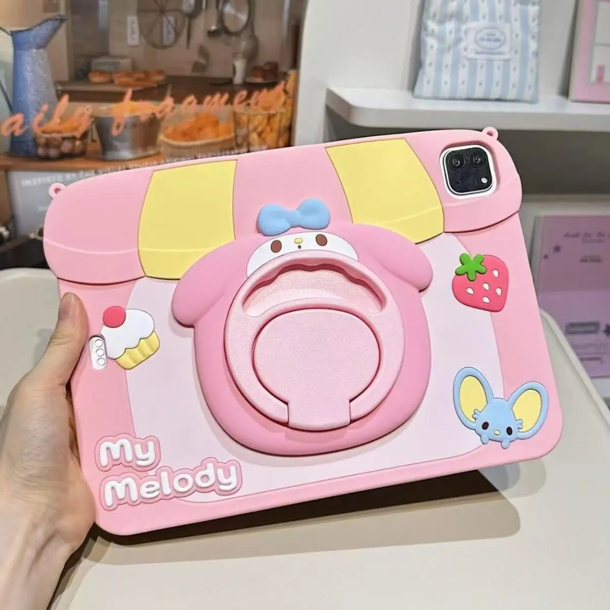 

Sanrio Cute Melody силиконовый защитный чехол для Apple iPad с рисунком из мультфильма с подтягивающим кронштейном Mini6, студенческий чехол для планшета, подарок в виде сердца для девочек