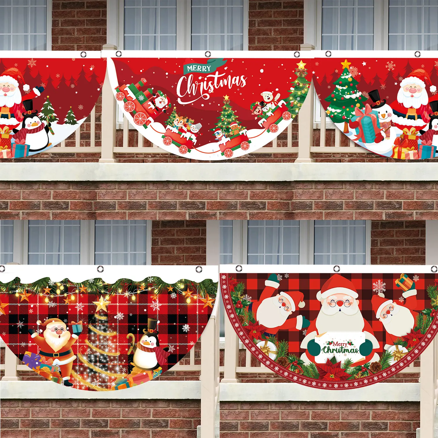 Christmas Outdoor Fan-shaped Flag Banner Merry Christmas Decoration for Home 2024 Xmas Ornament Navidad Natal Noel New Year 2025