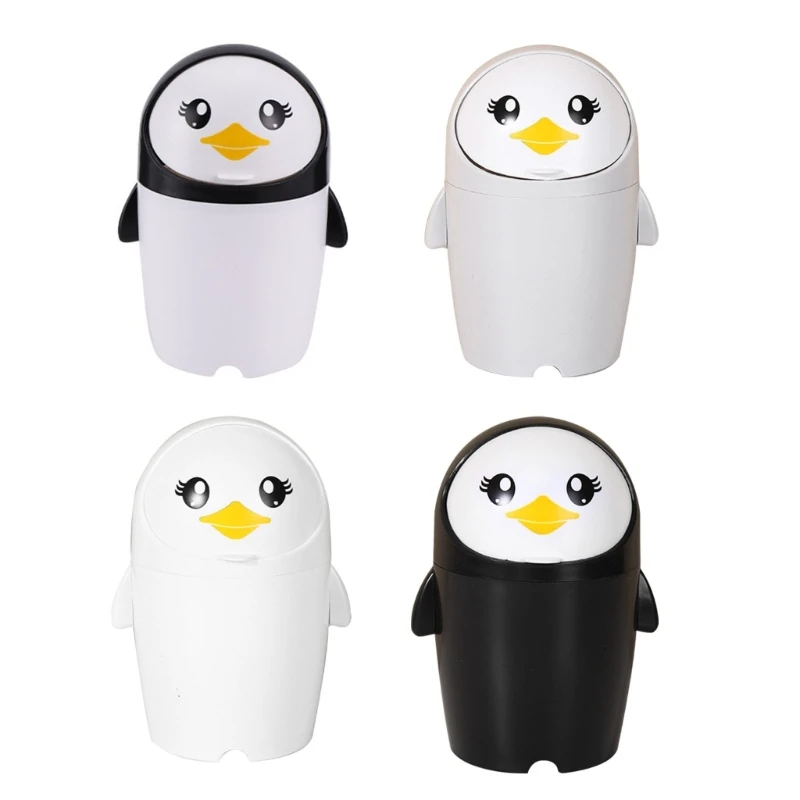 Desktop Mini Penguin Garbage Bin with Lid Trash Bin Storage Box Girl Pen Holder for Children Adult Kid Women Festival D0LD