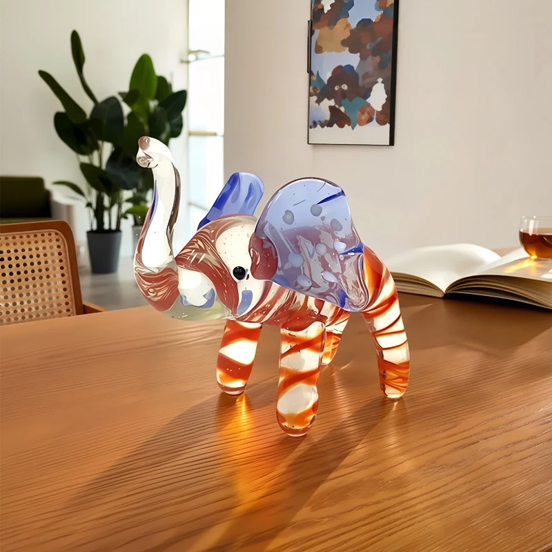 Murano Glass Elephant Figurine Handmade Cute Animal Statue Small Home Tabletop Decor Ornament Holiday Party Favor New Year Gift