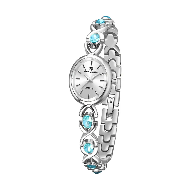 New Oval Dial Glacier Sapphire Rhinestone Small Dial for Ladies, Elegant Gold Bracelet, Waterproof Watch for Holiday Gifts