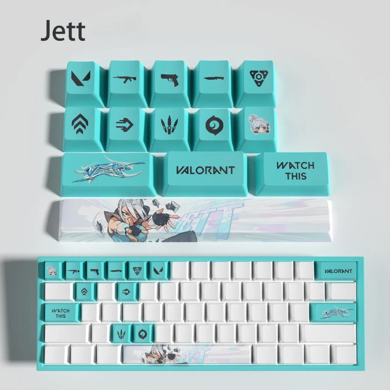 JETT Gaming Keycaps 14 Key Mini Set PBT Five Sided Sublimation Custom Keyboard Caps OEM Profile Keycaps for Mechanical Keyboard