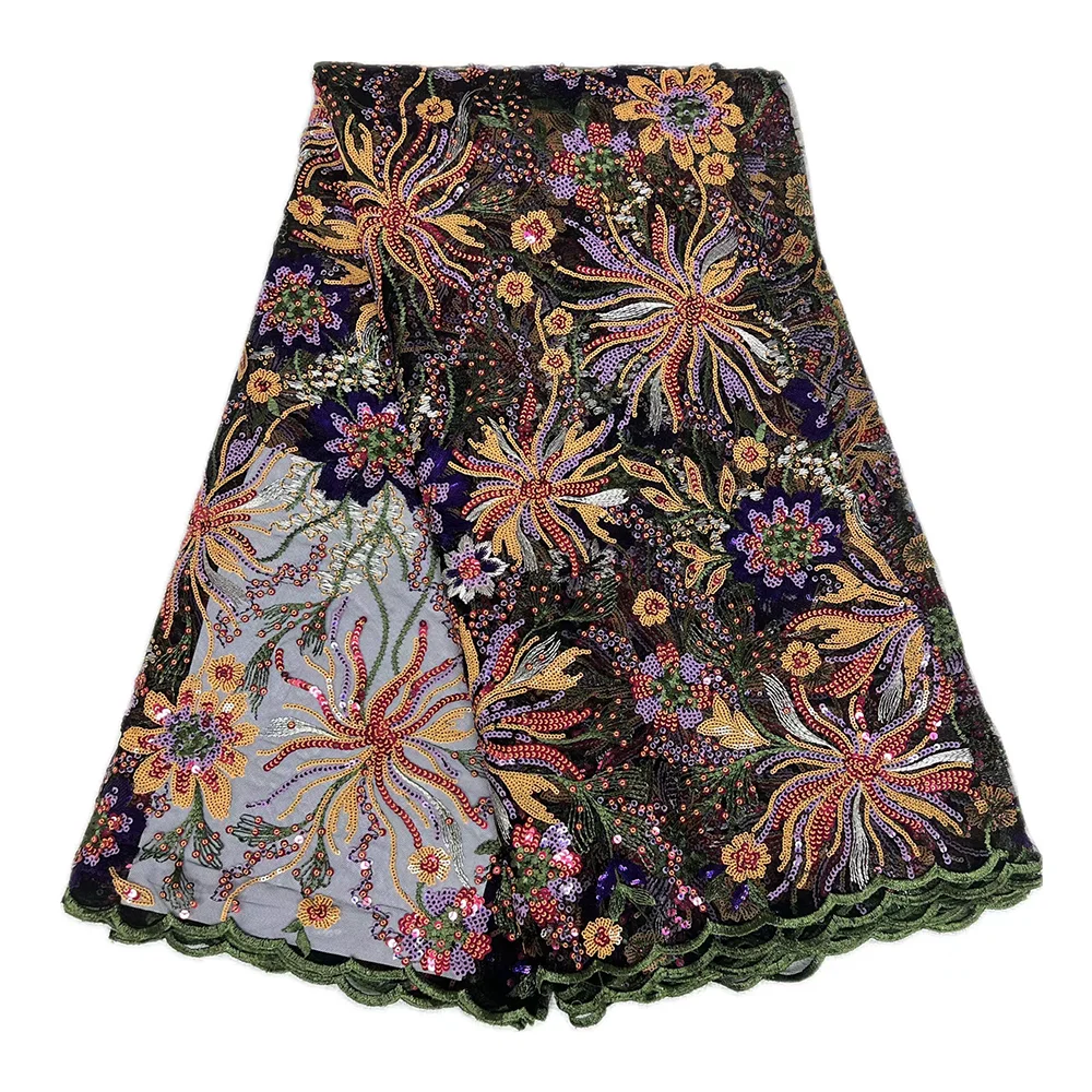 Новейшая горячая распродажа, кружевная ткань с блестками, женская 5-ярдовая кружевная ткань с вышивкой, элегантная ткань с блестками для шитья свадебного платья