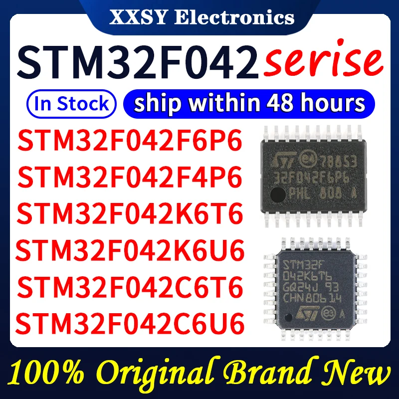 

STM32F042F6P6 STM32F042F4P6 STM32F042K6T6 STM32F042K6U6 STM32F042C6T6 STM32F042C6U6 STM32F042G6U6 В наличии 100% оригинал и новый