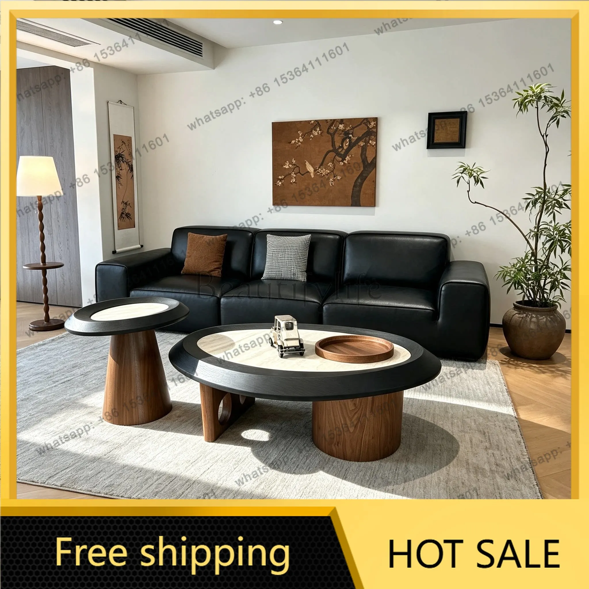 FG pebble coffee table medieval Italian minimalist modern marble combination round coffee table