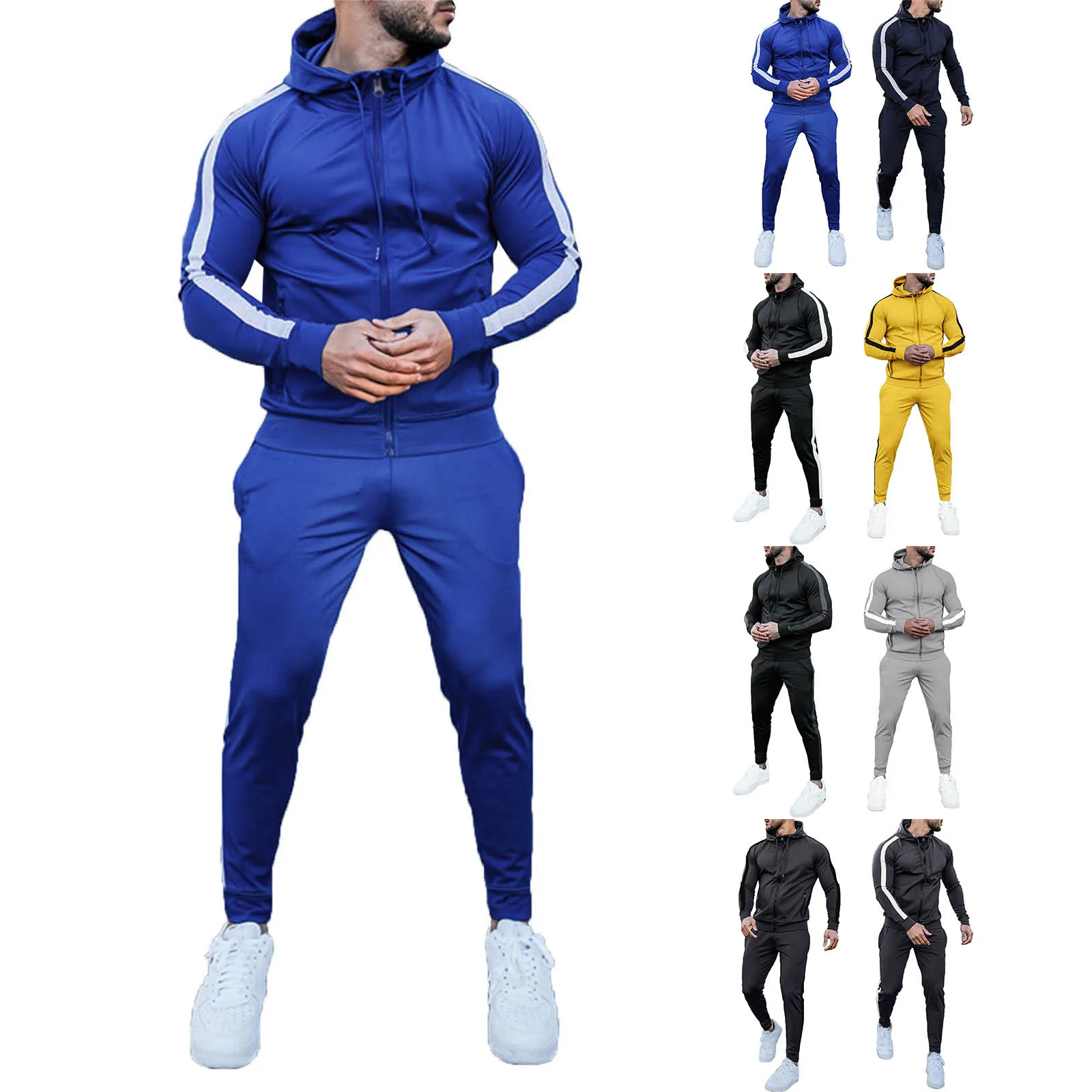 Men S Suits Two Piece Suit Jacket for Men Men'S Casual Sports Suit Color Blocking Sweatshirt Trendy Fashion Sports Two Piece Men