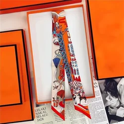 100% Silk High Quality Luxury Brand Goods Scarf Women Headband Foulard Tie Ribbon Neckerchief Skinny Scarves Hair Accessories