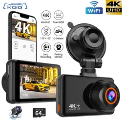 KQQ 4K WiFi Dash Cam per Auto Anteriore e Posteriore Doppia Lente Auto Dashcam Time-lapse Video Wifi Incorporato Supporto 24H Monitor di Parcheggio