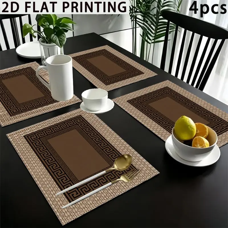 VIKAMA 2/4/6PCS Retro Geometric Placemats Heat Resistant Washable Non Slip Dining Table Mats Kitchen Home Decor