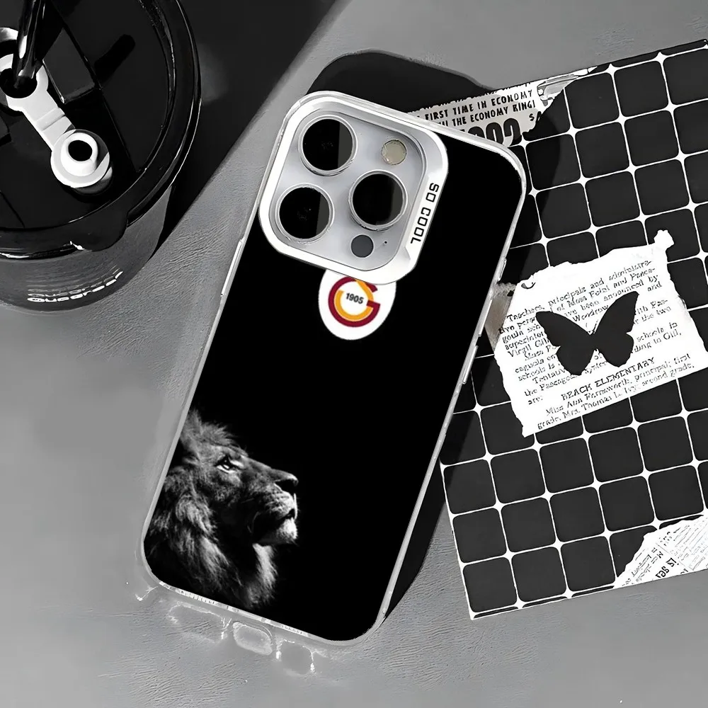 1 قطعة Galatasaray الأسد جراب هاتف IMD اللون الفضي شل آيفون 16 15 14 13 12 11 برو ماكس زائد