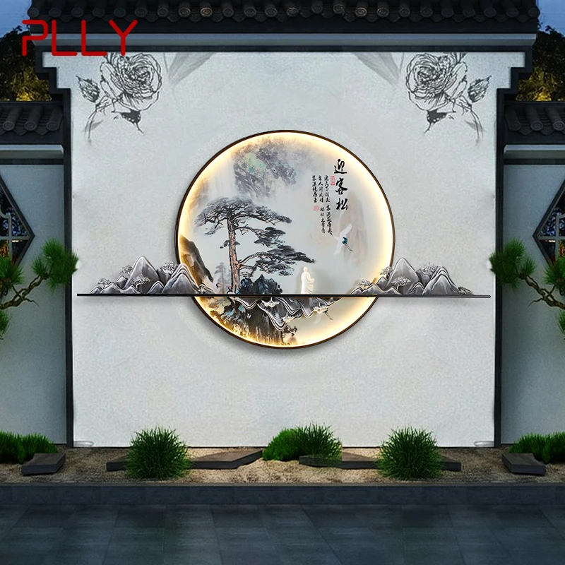 PLLY Solar Outdoor Mural Lamp Creative Circular Landscape Waterproof Mural  Villa Courtyard Decoration Painting