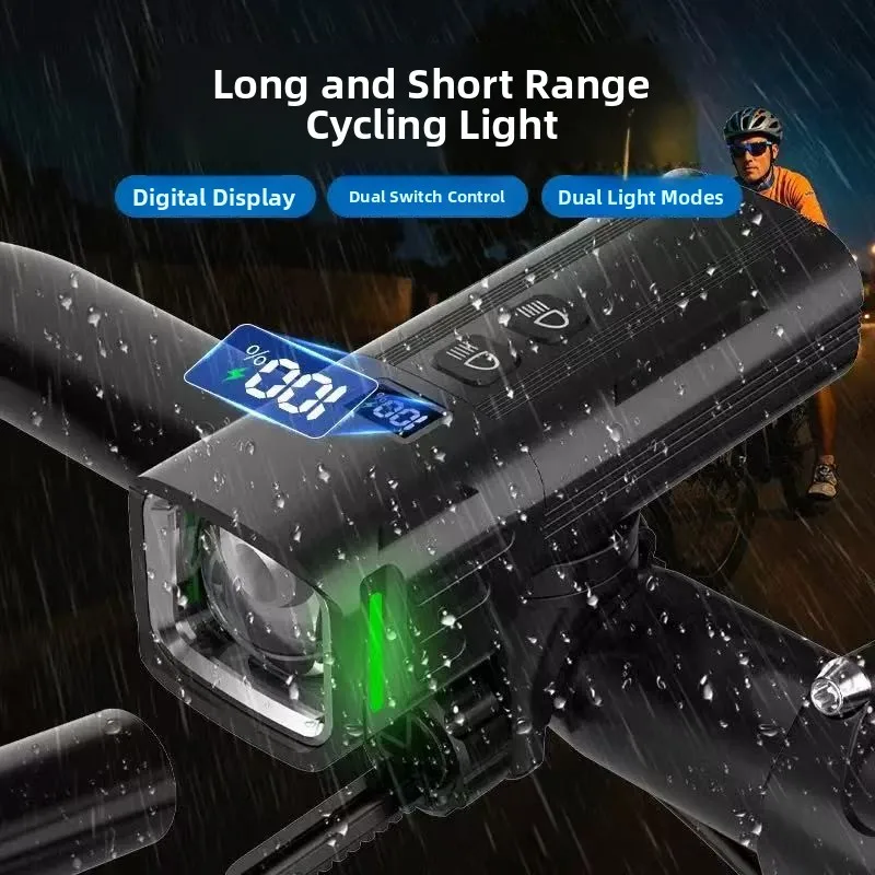 Digital Display Aluminum Alloy Bicycle Light for Night Riding Mountain Road Cycling Lamp Front Warning Light Two Sides
