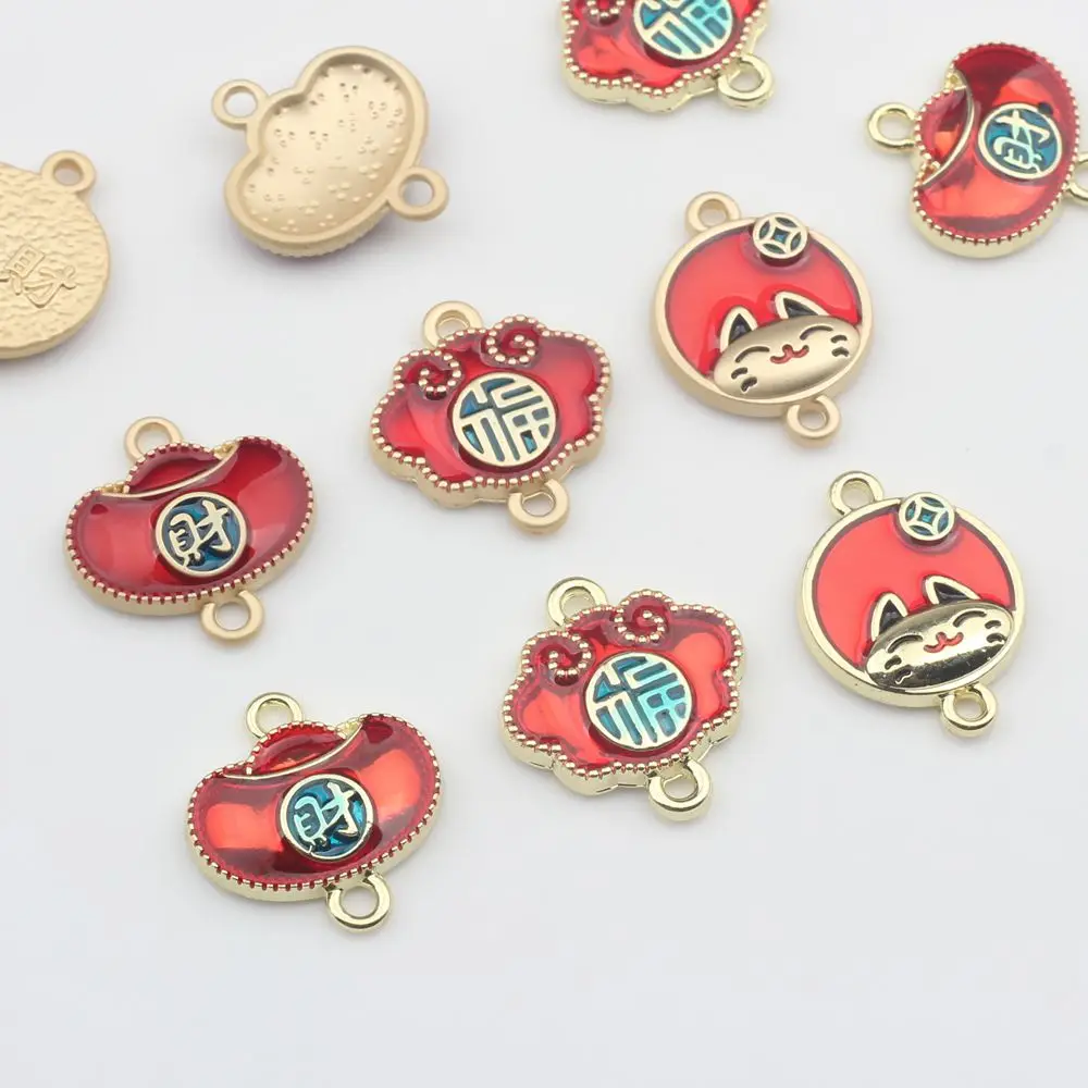 10pcs/lot Zinc alloy enamel mascot Ruyi Ingot shape amulet Charms connector For DIY Fashion Jewelry Making Finding Accessories