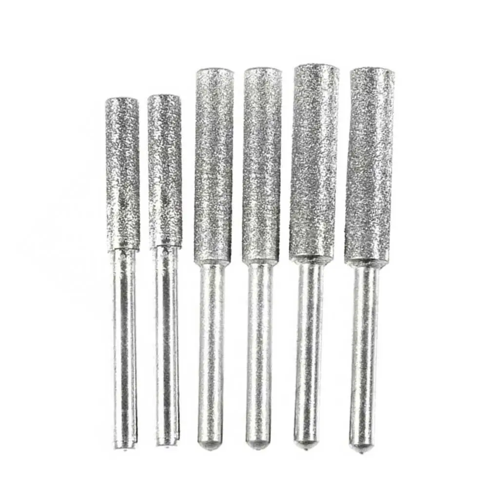 

6pcs Diamond Coated Cylindrical Burr 4mm 4.8mm 5mm Shank Chainsaw Sharpener Stone File For Polishing Carving Jade Glass