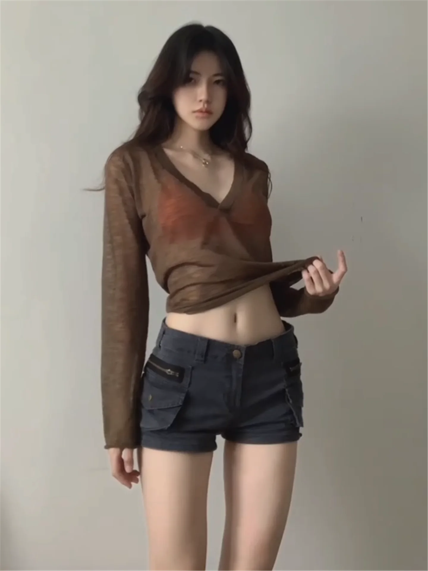 

American Style Vintage Workwear Short Pants Women's Slim Fit Jeans Cotton Low Waist with Pockets Summer Casual Soft Fabric