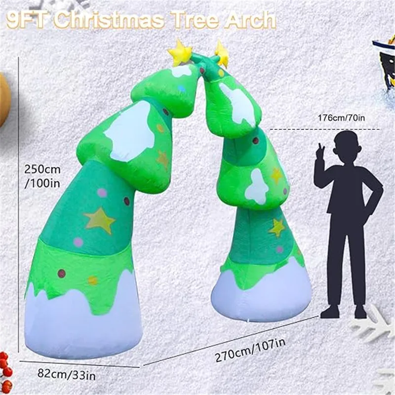2.7m/9FT Christmas Decoration Inflatable Xmas Tree Arch Built-in LED Lights Indoor Outdoors Garden Party Scene Layout Ornament