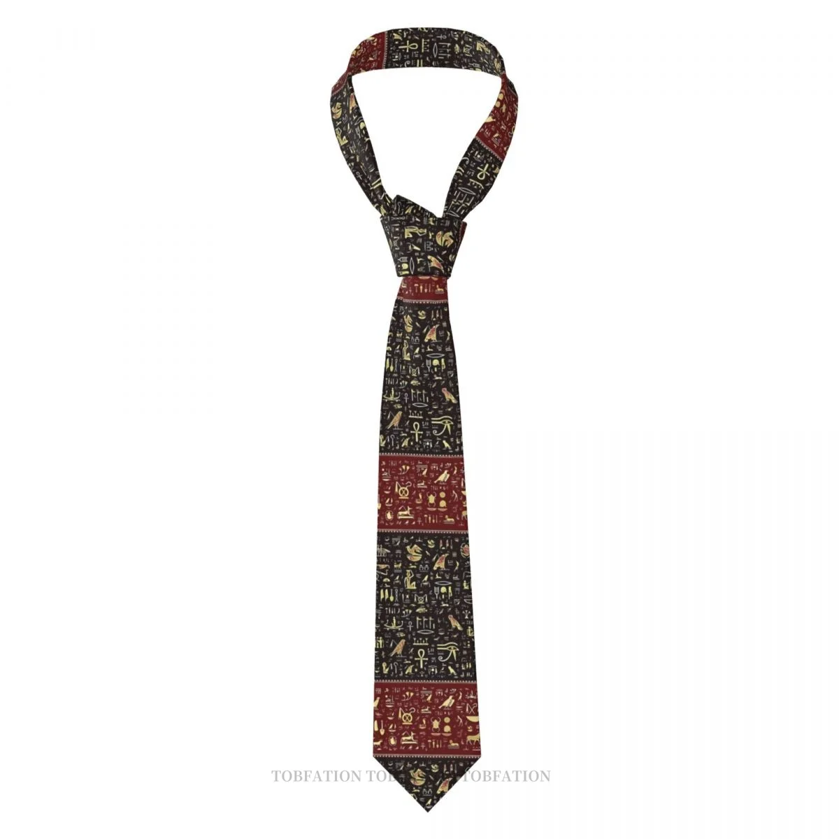 Red Black Gold Ancient Egypt Hieroglyphs Classic Men's Printed Polyester 8cm Width Necktie Cosplay Party Accessory