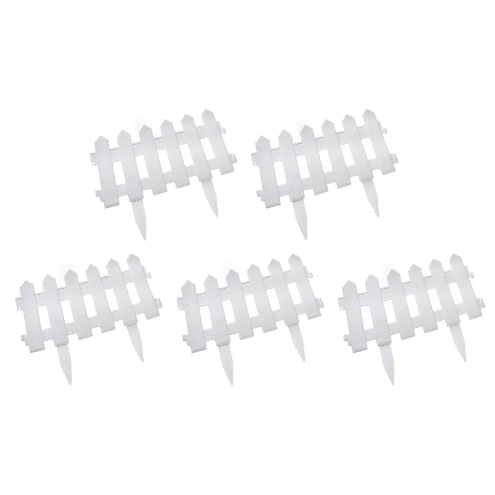 5PC Garden Fence Panels Plastic Picket Style for Lawn for Edge Control Containment and Pathway Separation with Spike Anchors