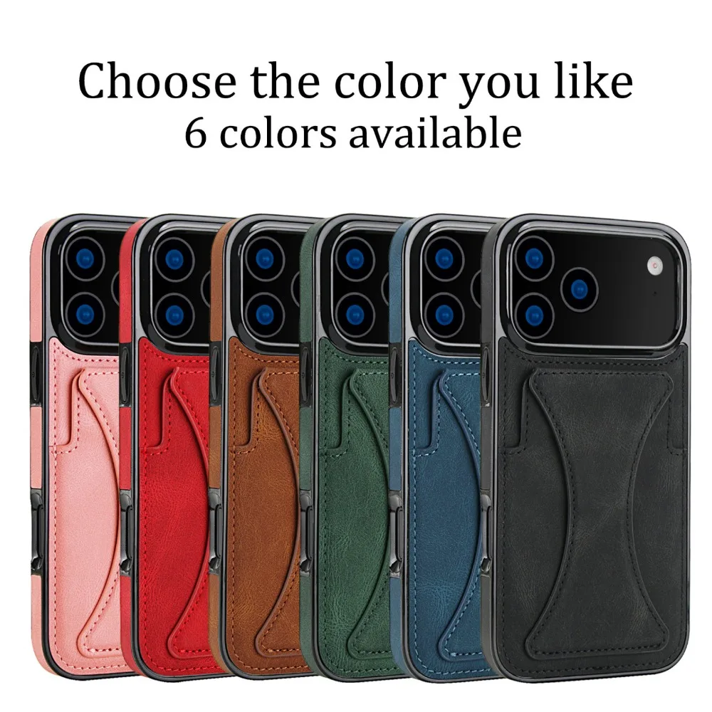 Leder-Handyhülle mit Kartenfächern und Ständer für iPhone 18 17air 17 16 15 14 13 12 Pro Max Plus, sturzsicher, faltbarer Ständer – Detail 1